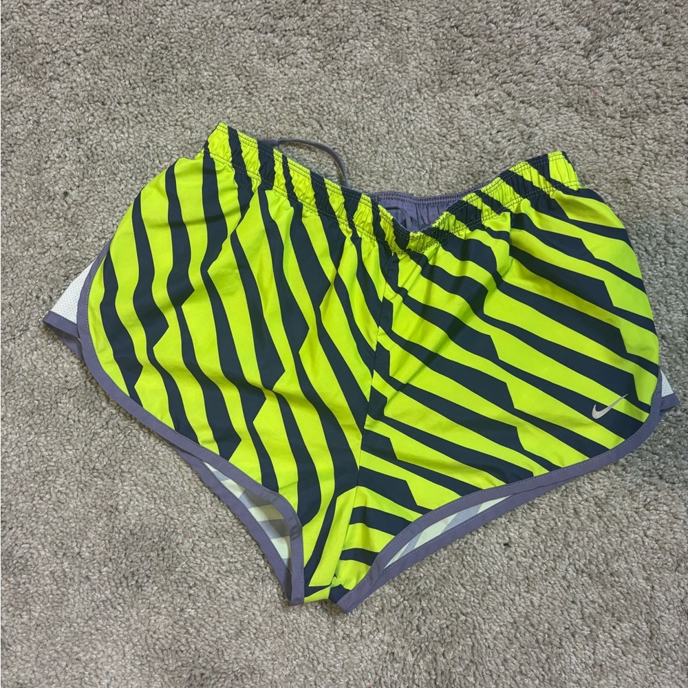 Nike Women's Vibrant Green and Purple Athletic Shorts